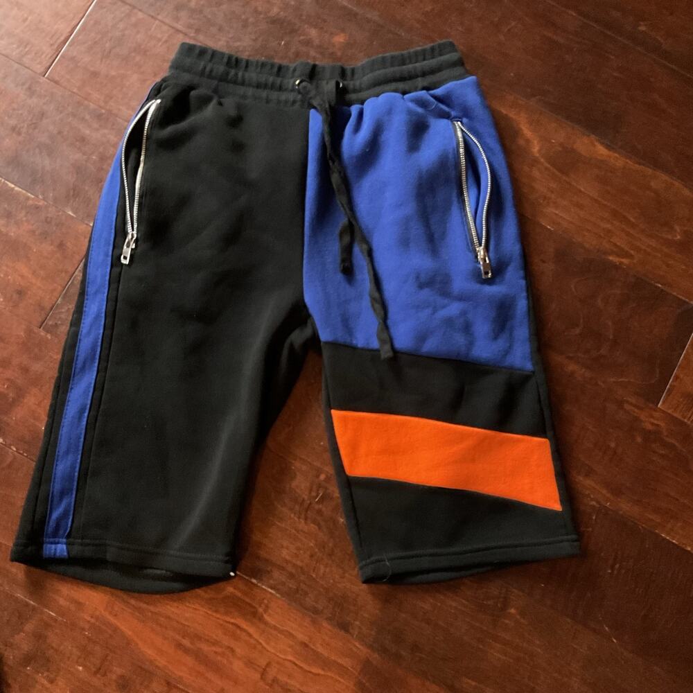 Fashion Street Men's Shorts Blk/Blue/Orange - Sz Small